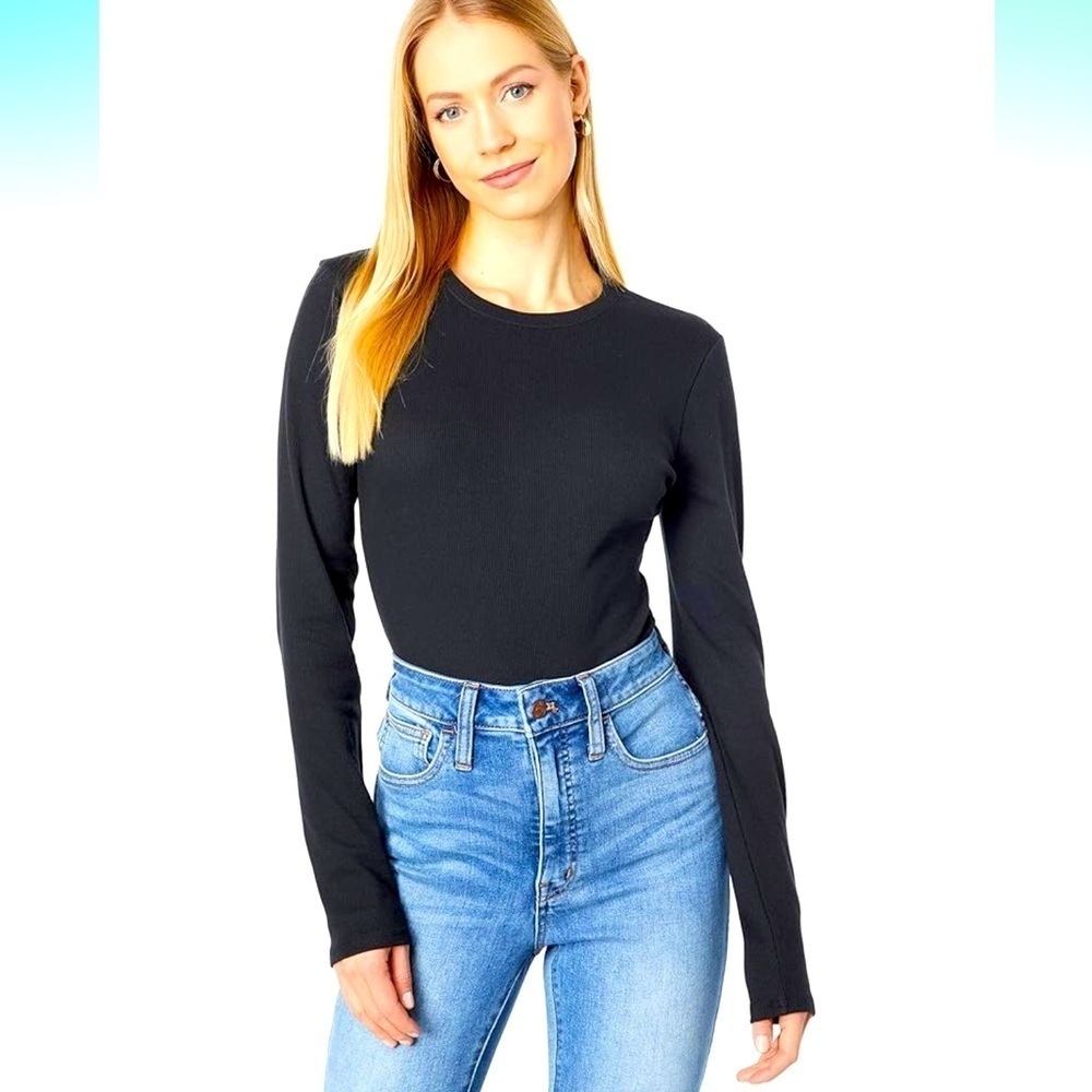 Madewell black ribbed long sleeve crewneck bodysuit size XL